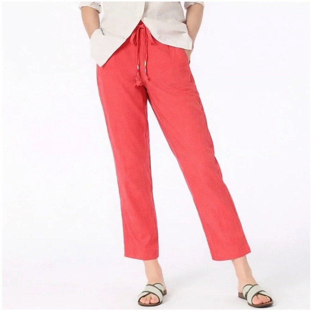 J. Crew Tie-Waist Seaside Pant Medium Papaya Linen Blend Drawstring AN013